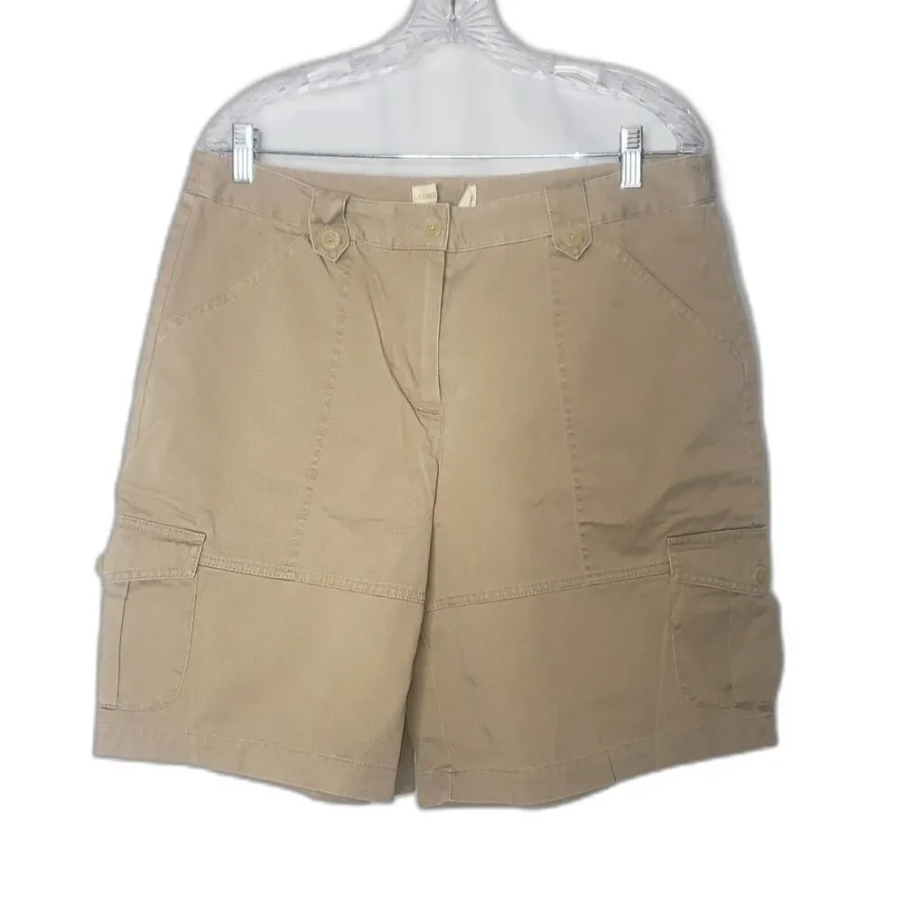 Vintage 90's LONDON JEAN Tan Khaki Cargo Safari Shorts Womens Size 14